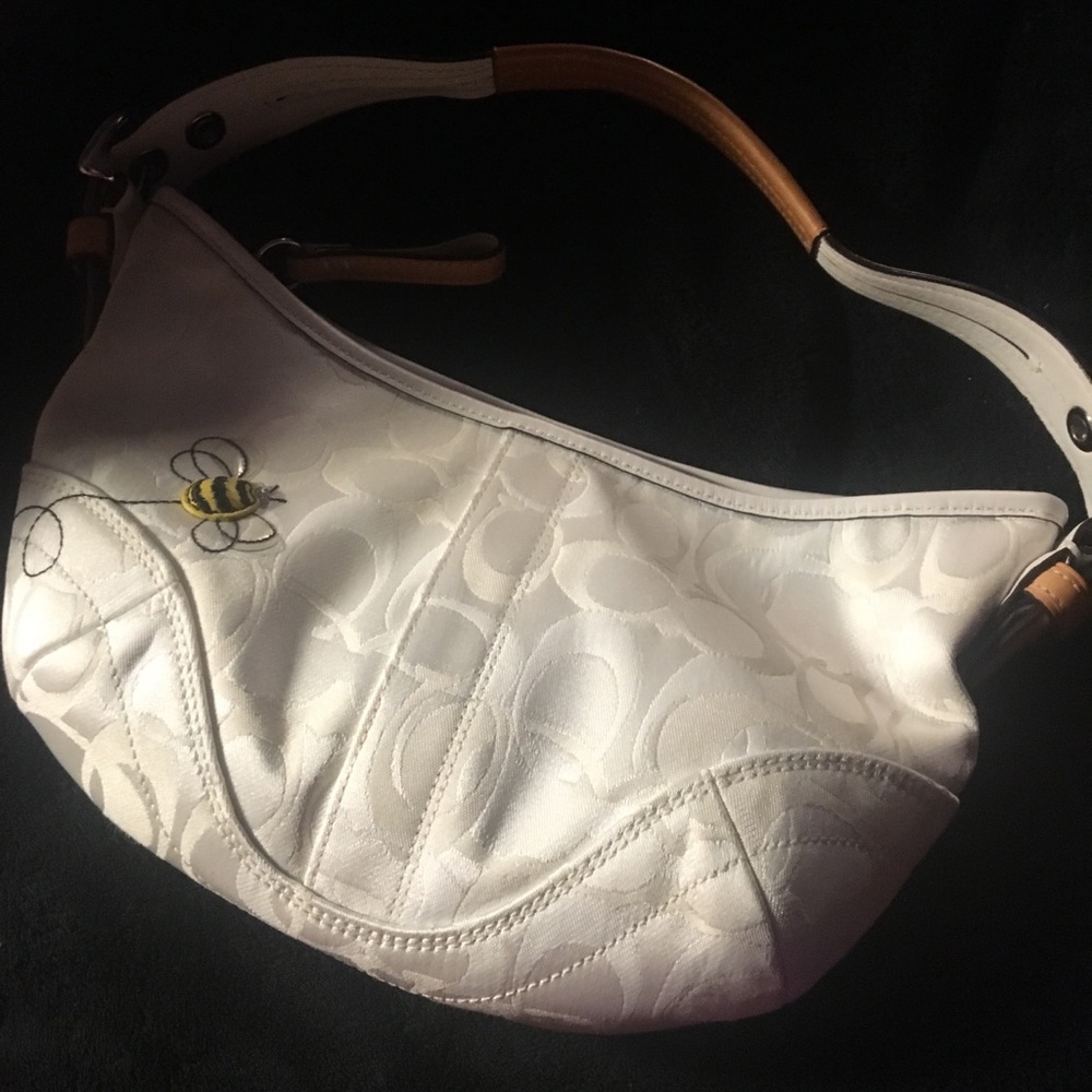 Coach optic white hobo with bejeweled bee